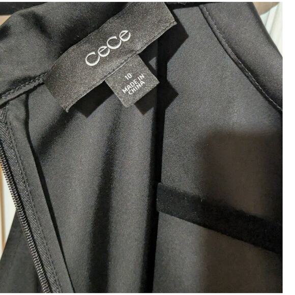 CeCe Black Satin Mock Neck Sleeveless Drape Ruched Sheath Midi Dress Size 10 - Picture 9 of 11